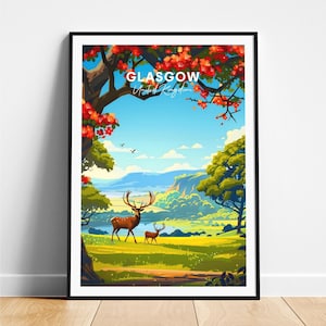Glasgow travel print - United Kingdom travel poster, Glasgow poster, Glasgow UK poster, Personalized Gift, Wedding gift, Custom Text