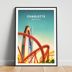Charlotte travel print - United States wall art, Charlotte poster, North Carolina poster, Personalized Gift, Wedding gift, Custom Text