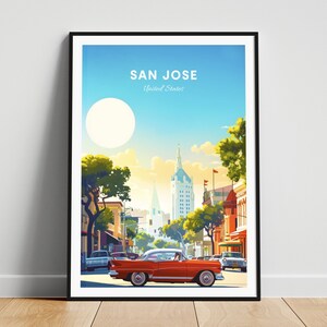 Reisafdruk San Jose - kunst aan de muur Verenigde Staten, poster San Jose, poster Californië, gepersonaliseerd cadeau, huwelijkscadeau, aangepaste tekst