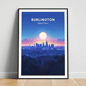 Burlington travel print - US travel poster, Burlington poster, Burlington North Carolina, Personalized Gift, Wedding gift, Custom Text