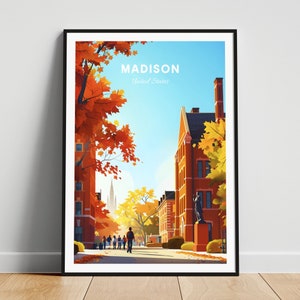 Madison travel print - US wall art, Madison poster, University of Wisconsin, Personalized Gift, Wedding gift, Custom Text