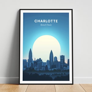 Charlotte travel print - United States wall art, Charlotte poster, North Carolina poster, Personalized Gift, Wedding gift, Custom Text