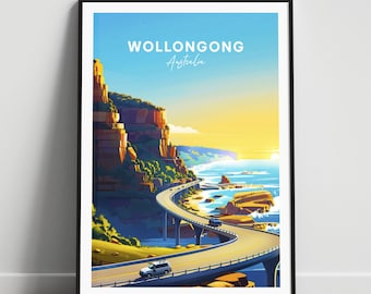 Wollongong travel print - Australia travel poster, Wollongong poster, Wollongong Australia poster, Personalized Gift, Custom Text