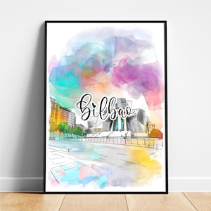Bilbao travel print - Spain travel poster, Bilbao poster, Bilbao Spain poster, Modern poster