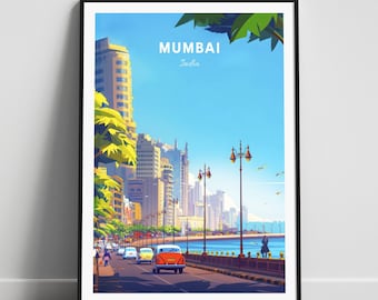 Impresión de viaje de Mumbai - Arte de la pared de la India, cartel de Mumbai, impresión de la India, cartel de regalo personalizado, cartel minimalista, regalo de boda