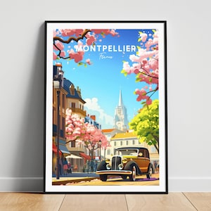 Impression de voyage Montpellier - affiche de voyage en France, affiche de Montpellier, affiche de Montpellier en France, cadeau personnalisé, cadeau de mariage, texte personnalisé