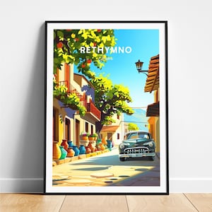 Impression de voyage à Réthymnon - Affiche de voyage en Grèce, affiche de Réthymnon, affiche de Réthymnon en Grèce, cadeau personnalisé, cadeau de mariage, texte personnalisé