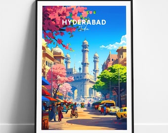 Impresión de viaje de Hyderabad: póster de viaje de la India, póster de Hyderabad, póster de Hyderabad Telangana, regalo personalizado, regalo de boda, texto personalizado