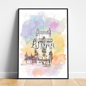 Lisbon travel print - Portugal travel poster, Lisbon poster, Lisbon Portugal poster, Modern poster