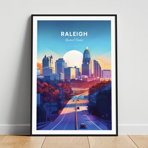Raleigh travel print - United States wall art, Raleigh poster, North Carolina poster, Personalized Gift, Wedding gift, Custom Text