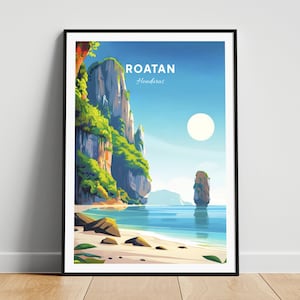 Roatan travel print - Honduras wall art, Roatan poster, Tabyana Beach, Personalized gift poster, Minimalist poster, Wedding gift