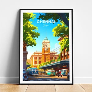 Chennai Reisedruck - Indien Reiseplakat, Chennai Plakat, Chennai Tamil Nadu Plakat, personalisiertes Geschenk, Hochzeitsgeschenk, Hochzeitsgeschenk, benutzerdefinierter Text