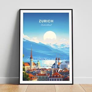 Impressão de viagem em Zurique - arte de parede da Suíça, pôster de Zurique, impressão na Suíça, pôster de presente personalizado, pôster minimalista, presente de casamento