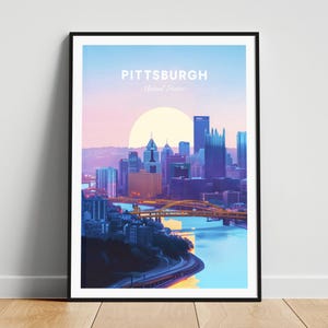 Pittsburgh travel print - US travel poster, Pittsburgh poster, Pittsburgh Pennsylvania poster, Personalized Gift, Wedding gift, Custom Text