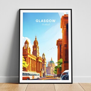 Glasgow travel print - Scotland wall art, Glasgow poster, Scotland print, Personalized gift poster, Minimalist poster, Wedding gift