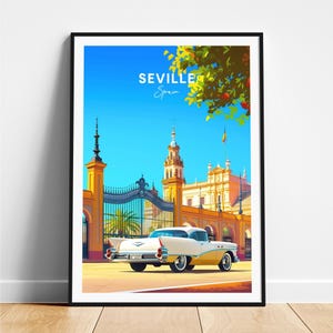 Impresión de viaje a Sevilla - Póster de viaje a España, Póster de Sevilla, Póster de Sevilla España, Regalo personalizado, Regalo de boda, Texto personalizado