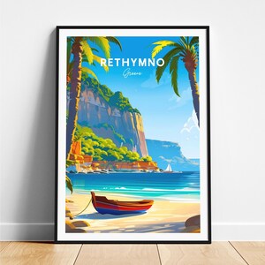 Impression de voyage à Réthymnon - Affiche de voyage en Grèce, affiche de Réthymnon, affiche de Réthymnon en Grèce, cadeau personnalisé, cadeau de mariage, texte personnalisé