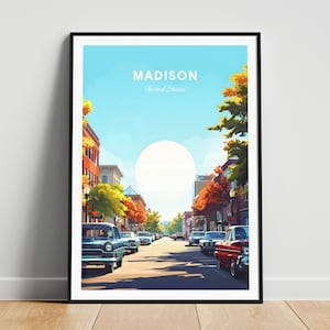 Madison travel print - US wall art, Madison poster, Wisconsin poster, Personalized Gift, Wedding gift, Custom Text