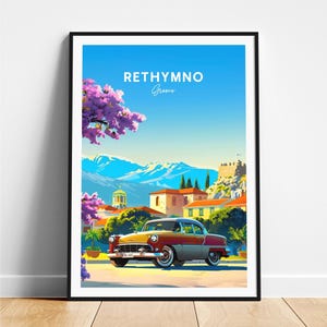 Impression de voyage à Réthymnon - Affiche de voyage en Grèce, affiche de Réthymnon, affiche de Réthymnon en Grèce, cadeau personnalisé, cadeau de mariage, texte personnalisé