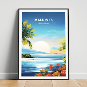 Maldives travel print - Indian Ocean wall art, Maldives poster, Indian Ocean print, Personalized gift poster, Minimal poster, Wedding gift