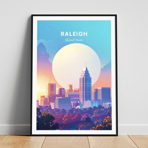 Raleigh travel print - United States wall art, Raleigh poster, North Carolina poster, Personalized Gift, Wedding gift, Custom Text