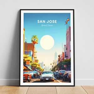Reisafdruk San Jose - kunst aan de muur Verenigde Staten, poster San Jose, poster Californië, gepersonaliseerd cadeau, huwelijkscadeau, aangepaste tekst