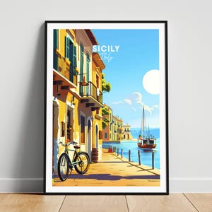 Sicily travel print - Italy travel poster, Sicily poster, Sicily Italy poster, Personalized Gift, Wedding gift, Custom Text