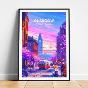 Glasgow travel print - United Kingdom travel poster, Glasgow poster, Glasgow UK poster, Personalized Gift, Wedding gift, Custom Text