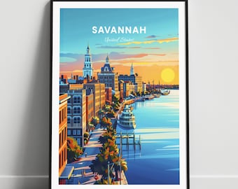 Savannah travel print - United States wall art, Savannah poster, Georgia poster, Personalized Gift, Wedding gift, Custom Text