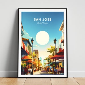 Reisafdruk San Jose - kunst aan de muur Verenigde Staten, poster San Jose, poster Californië, gepersonaliseerd cadeau, huwelijkscadeau, aangepaste tekst
