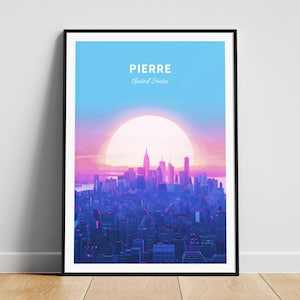 Pierre travel print - US travel poster, Pierre poster, Pierre South Dakota poster, Personalized Gift, Wedding gift, Custom Text