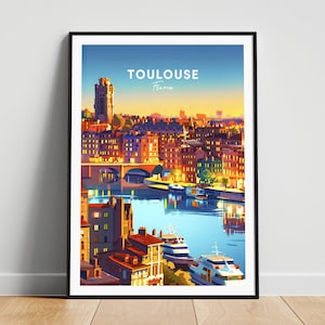 Impression de voyage Toulouse - affiche de voyage en France, affiche de Toulouse, affiche de Toulouse France, cadeau personnalisé, cadeau de mariage, texte personnalisé
