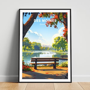 Des Moines travel print - US wall art, Des Moines poster, Iowa poster, Personalized Gift, Wedding gift, Custom Text