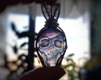 Fluorite Skull Copper Wirewrapped  pendant.