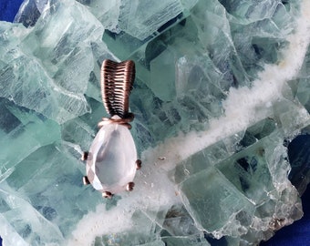 Rose Quartz  Prong setting Copper Wire weaved Pendant.