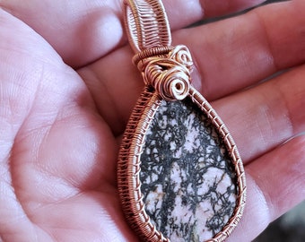 Rhodonite Copper wirewrap pendant, reversible