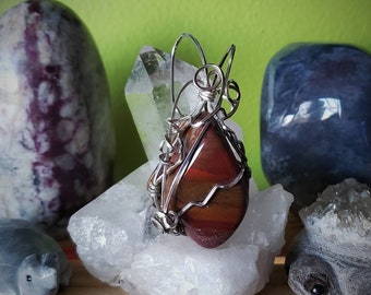 Red Jadper Sterling Silver wire wrapped pendant