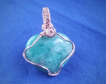 Aventurine Heart  copper wire wrapped  pendant, revirsible