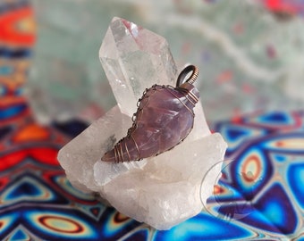 Amethyst Agate Chalcedony Leaf copper wire wrapped  pendant.