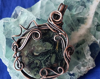 Wirewrapped Copper Kambaba Jasper pendant. Oxidized