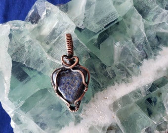 Wirewrapped Copper Lapis Lazuli pendant. Oxidized