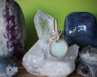 Jade in Sterling Silver wire wrapped bezel pendant