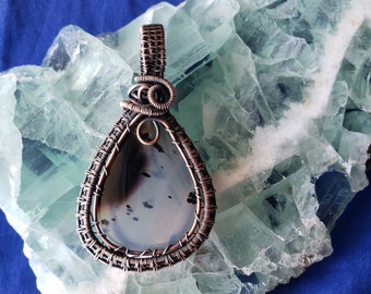 Montana Agate cabochon Copper Wire weaved Pendant.