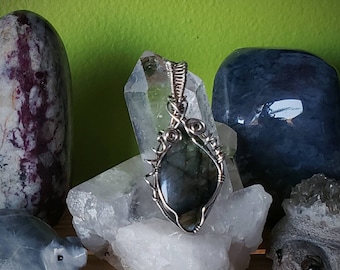 Labradorite Reversible  Sterling Silver wire wrapped pendant