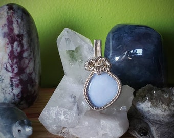 Blue Lace Agate in Sterling Silver wire wrapped bezel pendant