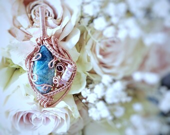 Azurite, Pink & Green Tourmaline and Almandine Garnet in a  Heady Copper wirewrap