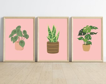 Animated Houseplant Prints - Set of Three | Vibrant Botanical Wall Art *DIGITAL DOWNLOAD*