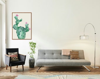 Watercolor Cactus Print with Pink Flowers - Digital Download