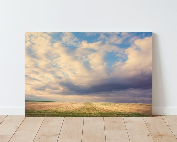 Colorful Wheat Field Landscape Photography - Landscape wall art - Panoramic Landscape - Nature wall art - Clouds - Living Room wall art