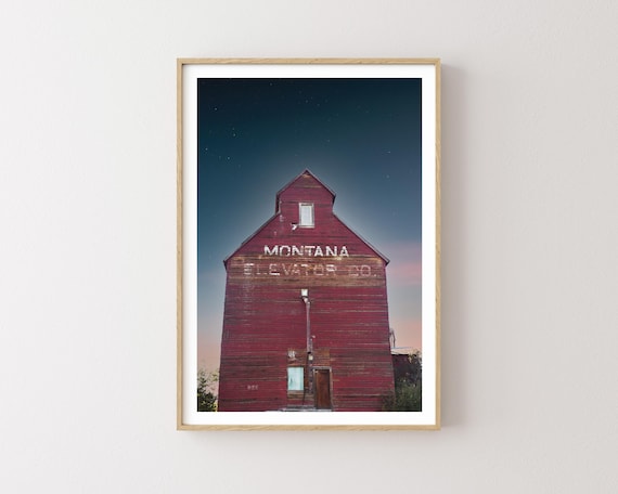 "Starry Night" - Night Sky and Grain Elevator Western Rustic Photography